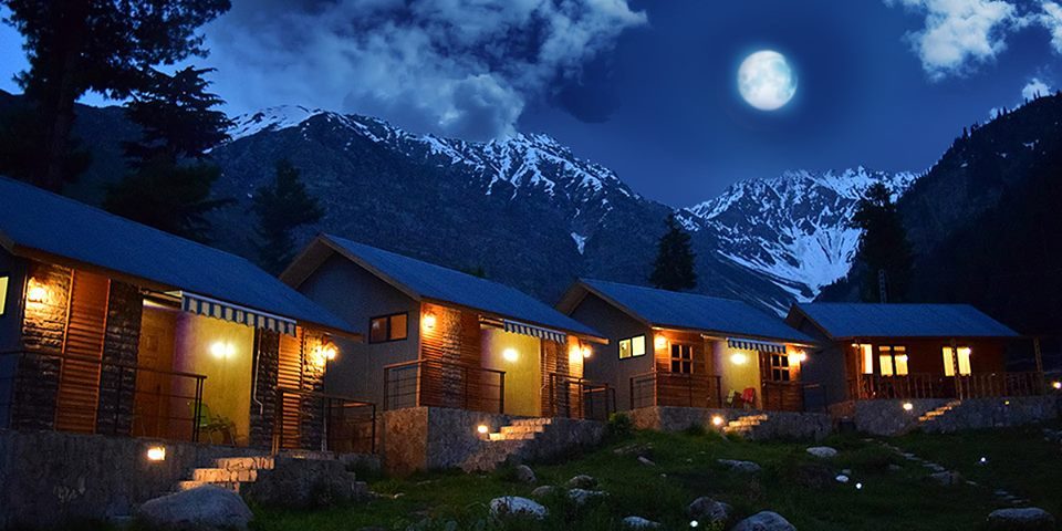 Grey wall Cottage Night View in naran valley