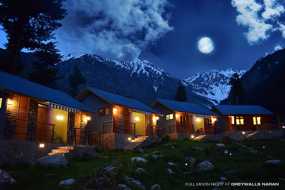 Grey wall Cottage Night View in naran valley