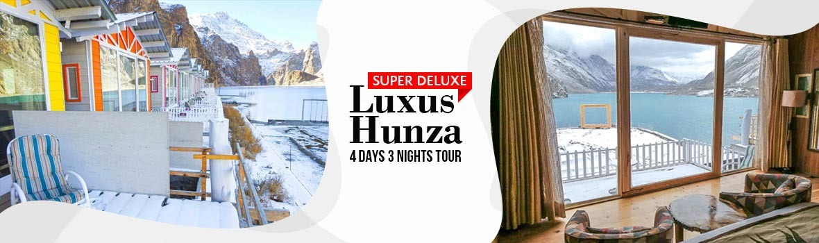 Offering Luxus Hunza Tour Package 4 Days 3 Nights in midst of attabad lake with premium price tag, considering its all weather resort, you can enjoy in winters as well as in Summer. Beat the heat with awesome views of blue lake in Northern Pakistan.