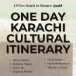 Here is the detailed One Day Karachi Cultural Itinerary you can have while choosing our southern pakistan tour, we take you from Clifton Beach all the way to Mazar e Quaid - total 7 tourist spot that we shall cover in this one day karachi tour