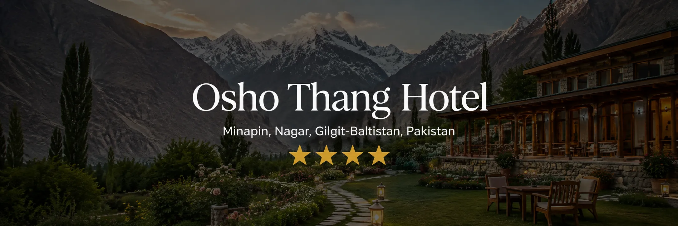 Osho Thang Hotel in Minapin, Nagar, surrounded by mountains and gardens, is a four-star hotel and scenic Hunza-Nagar views.