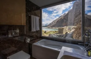 PC Attabad Lake - Double Room bathroom with all the premium amenities and a view of Attabad Lake
