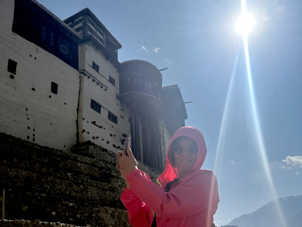 Baltit Fort overlooking Karimabad town and Karakoram mountains in Hunza Valley