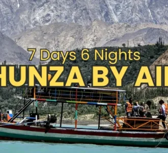 7-Day Hunza & Naltar Valley Air Safari Tour Scenic view of Attabad Lake and Passu Cones on 7-day Hunza and Naltar air tour