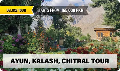Ayun Valley and Kalash Valley Chitral - Terraced green fields and wooden heritage village with Hindu Kush backdrop